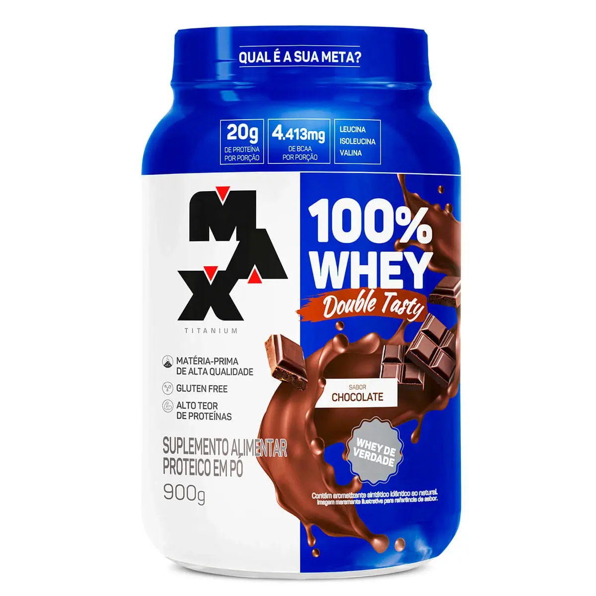 100% Whey Double Tasty · Pote 900g · Chocolate