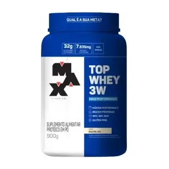 Top Whey 3w + Performance · Pote 900g · Baunilha